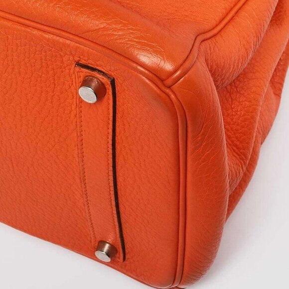 Hermes 35cm Orange Clemence Leather Palladium Plated Birkin Bag - Picture 6 of 12